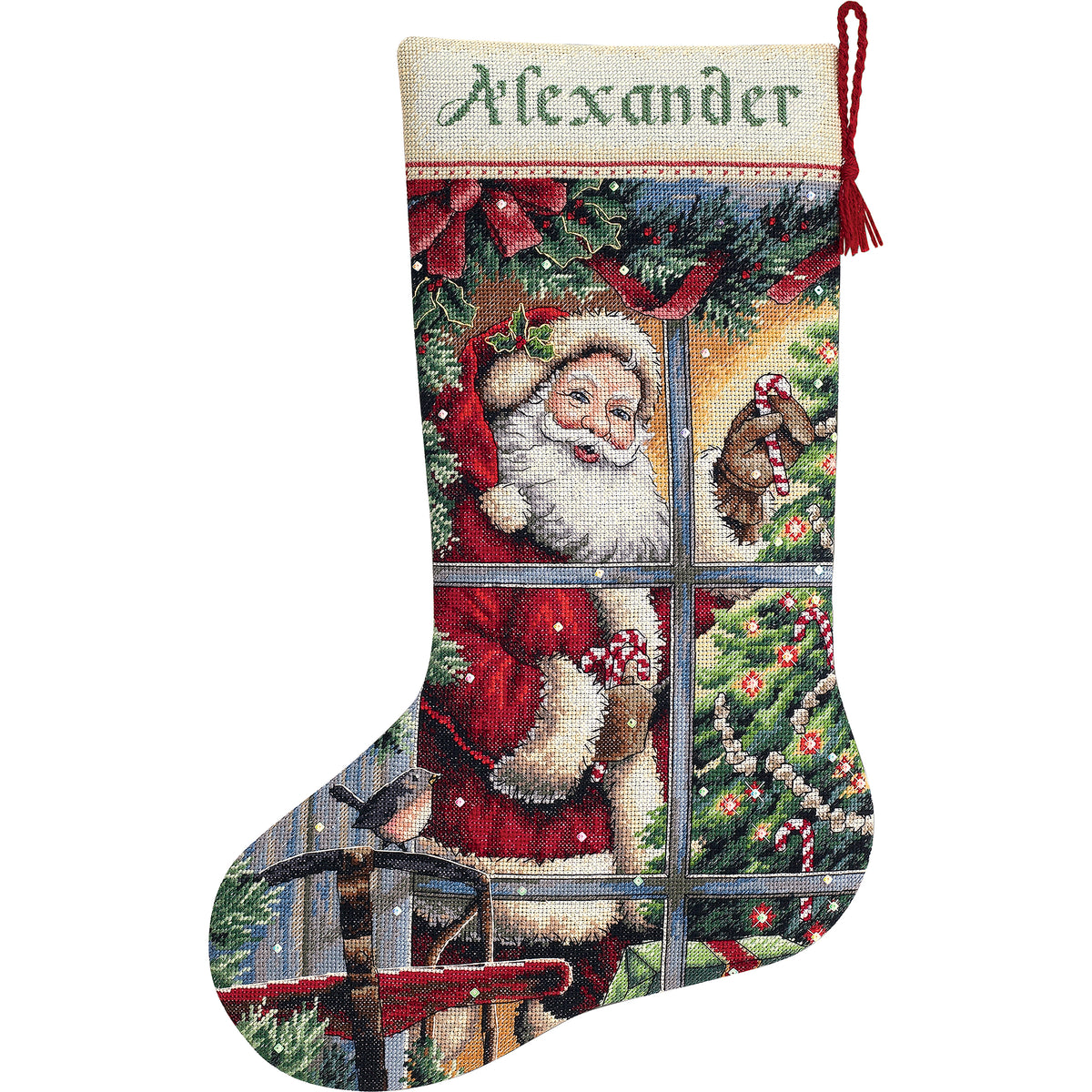 Dimensions Gold Collection Candy Cane Santa Stocking Counted Cross Stitch Kit, 16" long