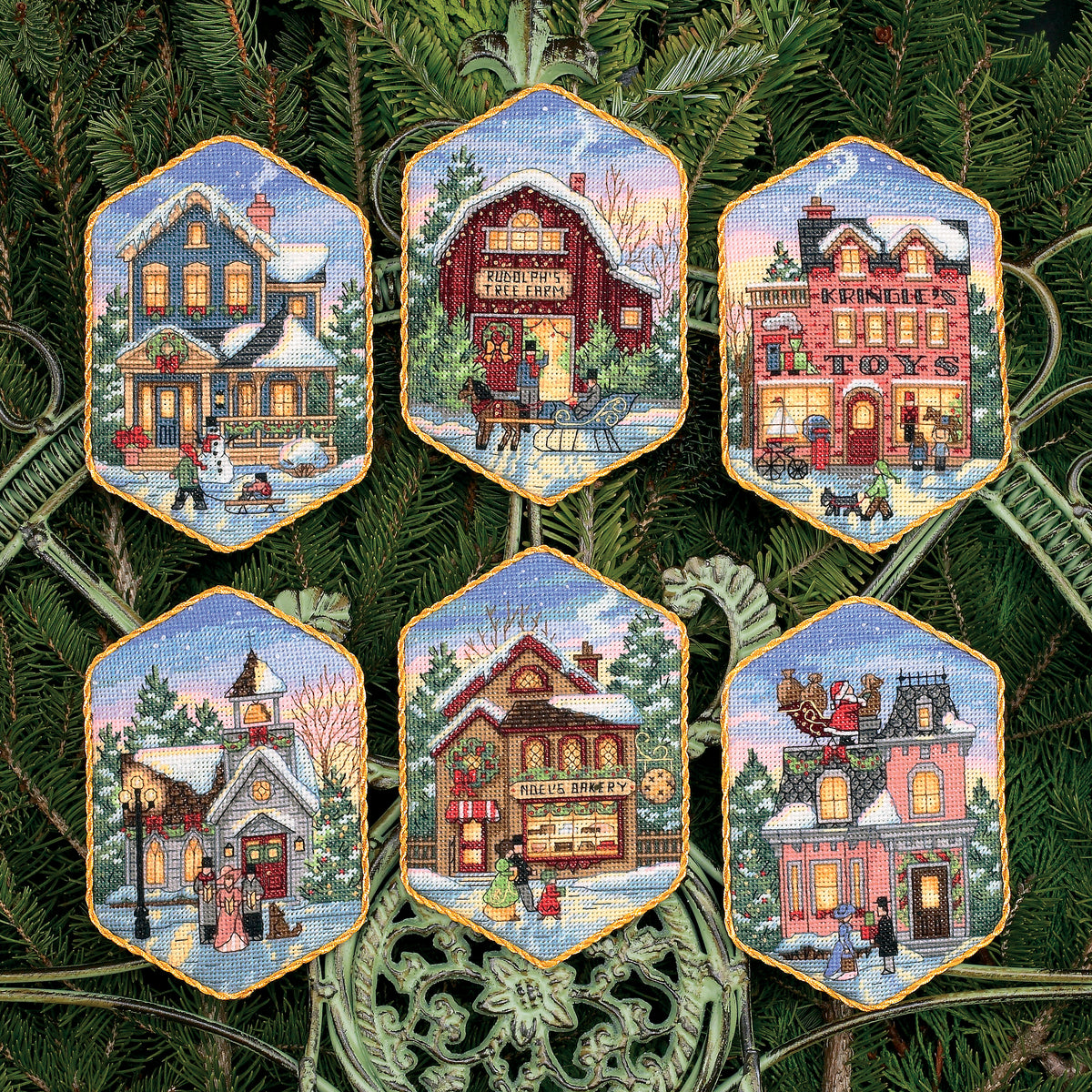 Dimensions Gold Collection Christmas Village Ornaments Counted Cross Stitch Kit, Set of 6, 3.25" x 5" each