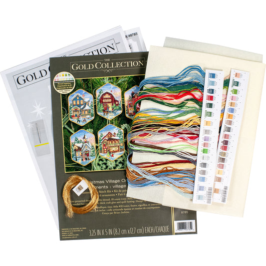 Dimensions Gold Collection Christmas Village Ornaments Counted Cross Stitch Kit, Set of 6, 3.25" x 5" each
