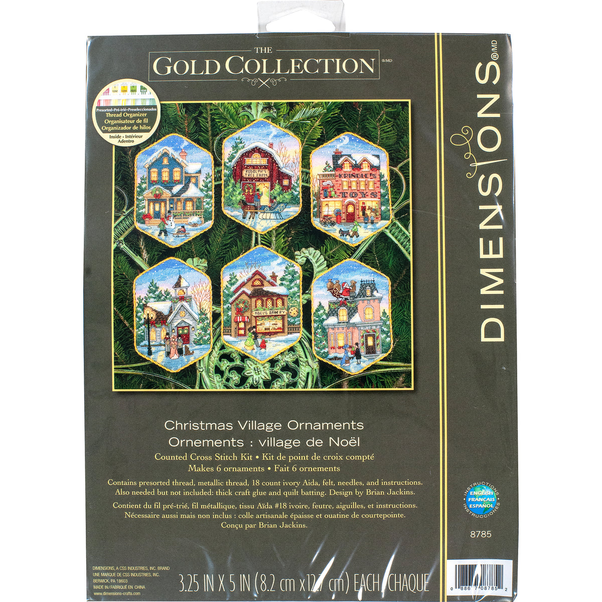 Dimensions Gold Collection Christmas Village Ornaments Counted Cross Stitch Kit, Set of 6, 3.25" x 5" each