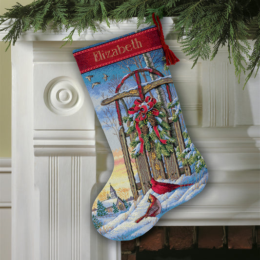 Dimensions Gold Collection Christmas Sled Stocking Counted Cross Stitch Kit, 16" long