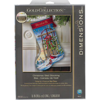 Dimensions Gold Collection Christmas Sled Stocking Counted Cross Stitch Kit, 16" long