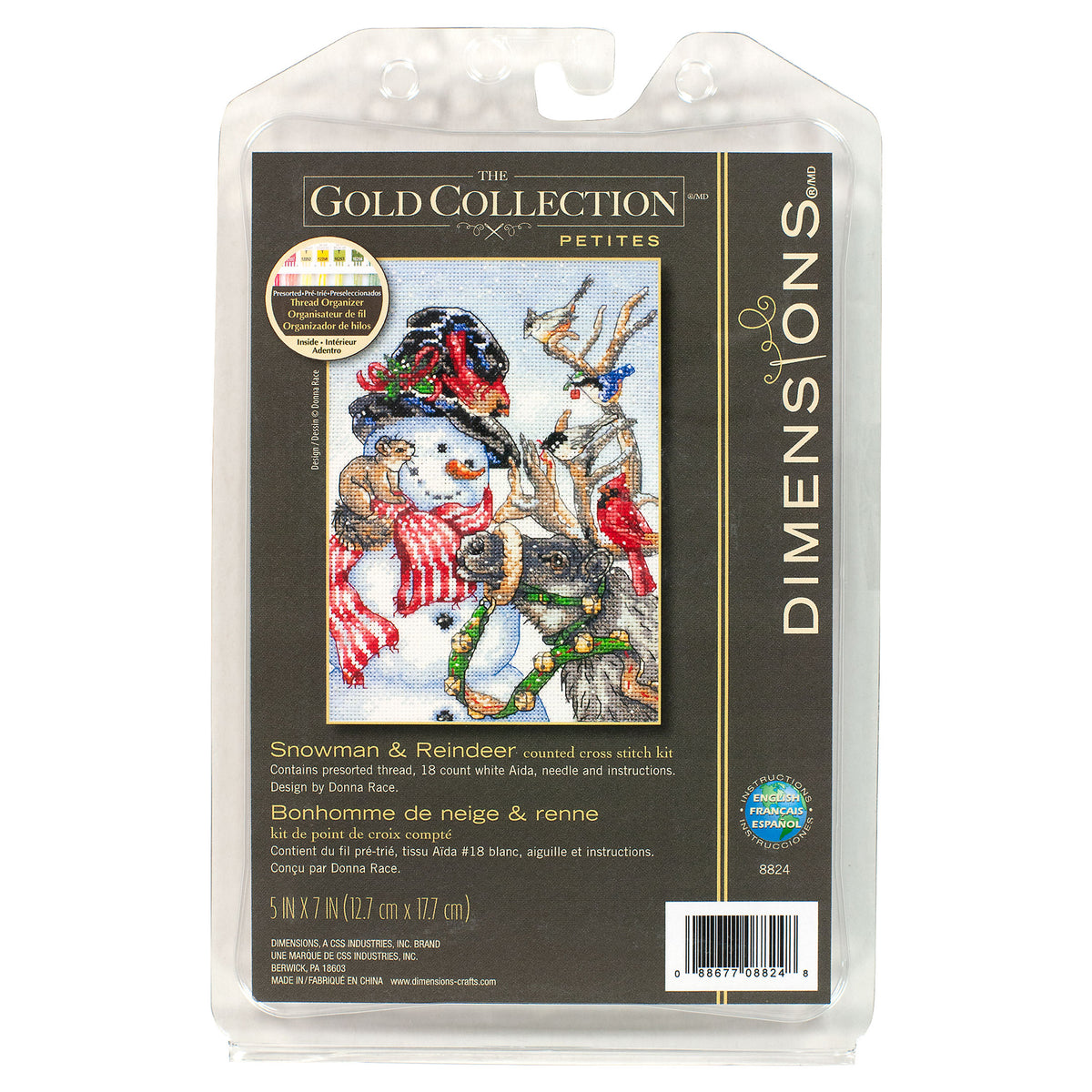 Dimensions Gold Collection Petite Snowman & Reindeer Counted Cross Stitch Kit, 5" x 7"
