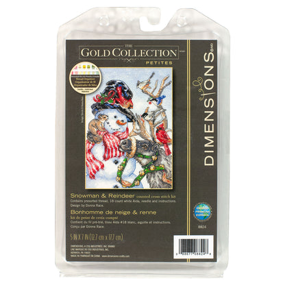 Dimensions Gold Collection Petite Snowman & Reindeer Counted Cross Stitch Kit, 5" x 7"