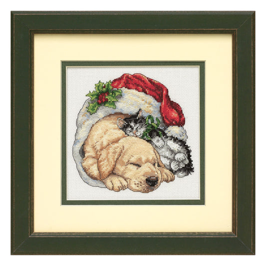 Dimensions Gold Collection Petite Christmas Morning Pets Counted Cross Stitch Kit, 6" x 6"