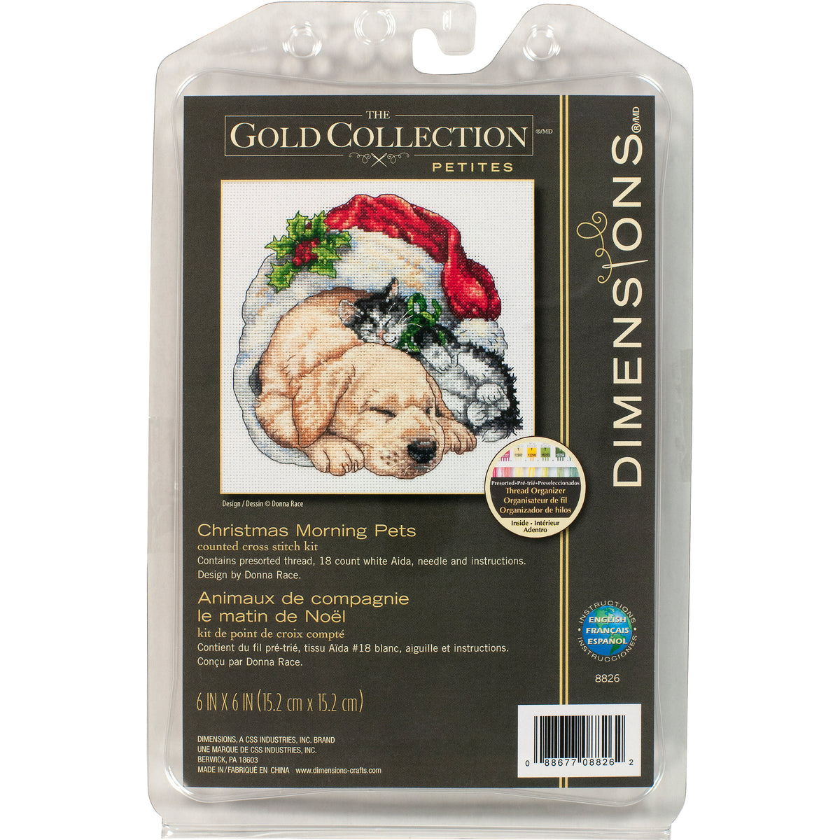 Dimensions Gold Collection Petite Christmas Morning Pets Counted Cross Stitch Kit, 6" x 6"