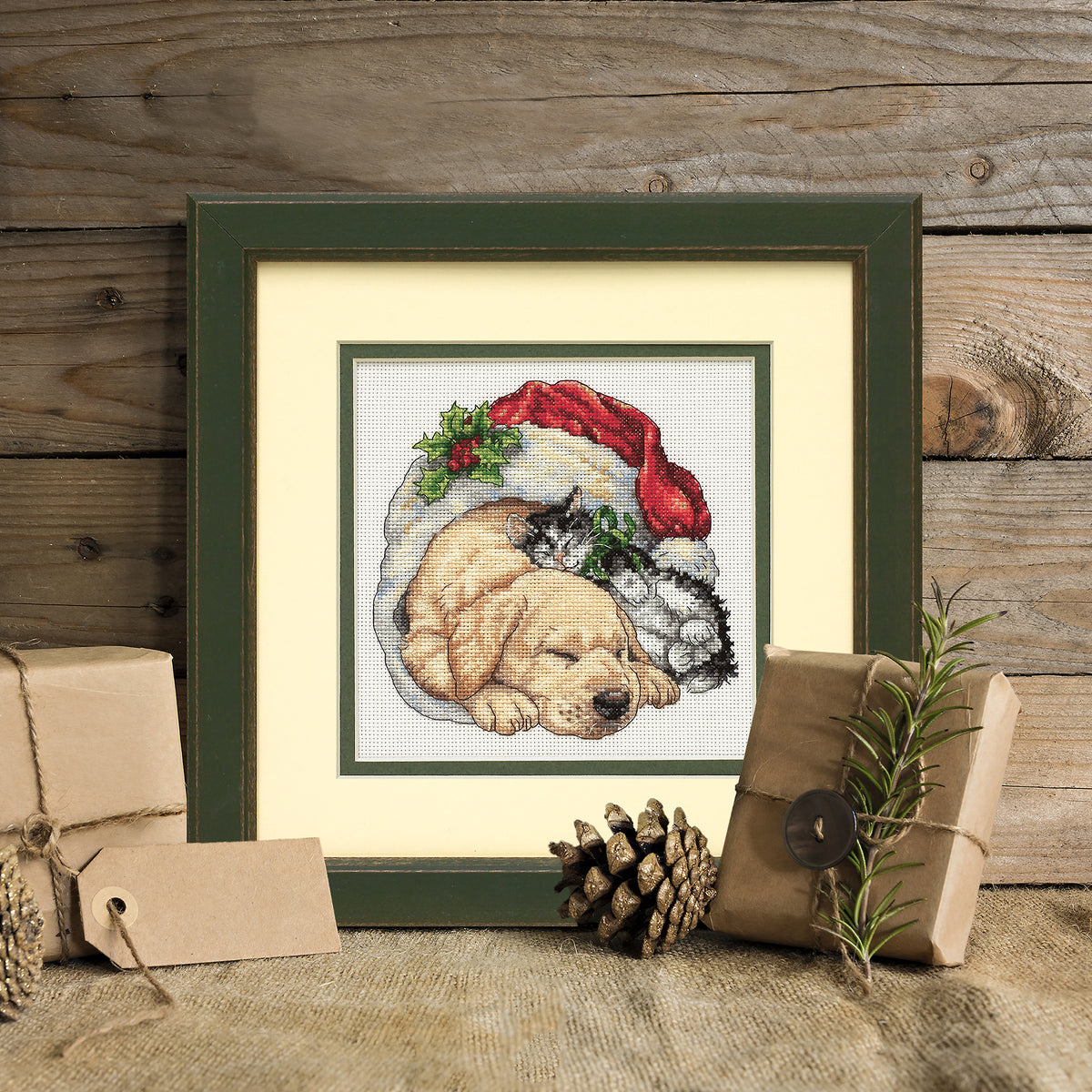 Dimensions Gold Collection Petite Christmas Morning Pets Counted Cross Stitch Kit, 6" x 6"