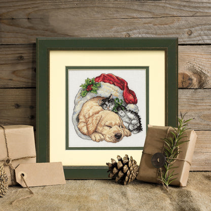 Dimensions Gold Collection Petite Christmas Morning Pets Counted Cross Stitch Kit, 6" x 6"