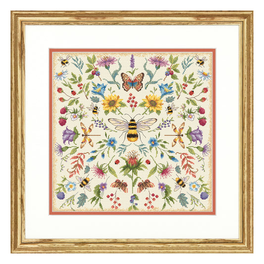 Dimensions Gold Collection Bee Floral Counted Cross Stitch Kit, 12" x 12"