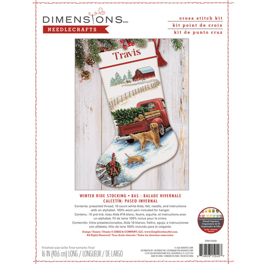Dimensions Winter Ride Stocking Counted Cross Stitch Kit, 16" long