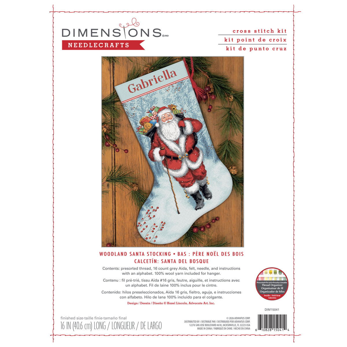 Dimensions Woodland Santa Stocking Counted Cross Stitch Kit, 16" long