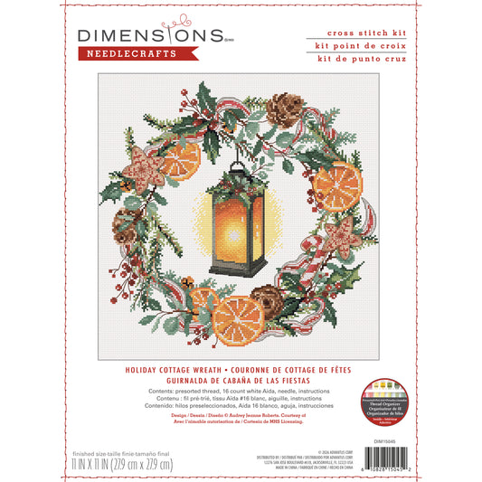 Dimensions Holiday Cottage Wreath Counted Cross Stitch Kit, 11" x 11"