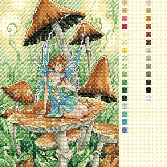 Dimensions Gold Collection Petite Mushroom Fairy Counted Cross Stitch Kit, 5" x 7"