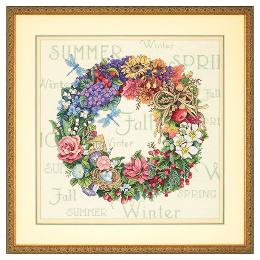 Dimensions Gold Collection Wreath of All Seasons Counted Cross Stitch Kit, 14" x 14"