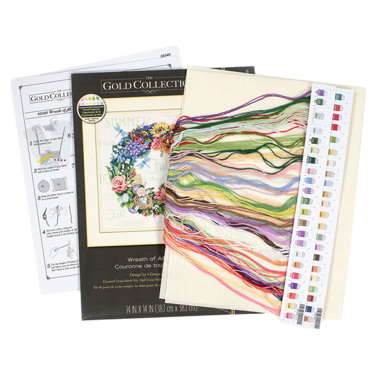 Dimensions Gold Collection Wreath of All Seasons Counted Cross Stitch Kit, 14" x 14"
